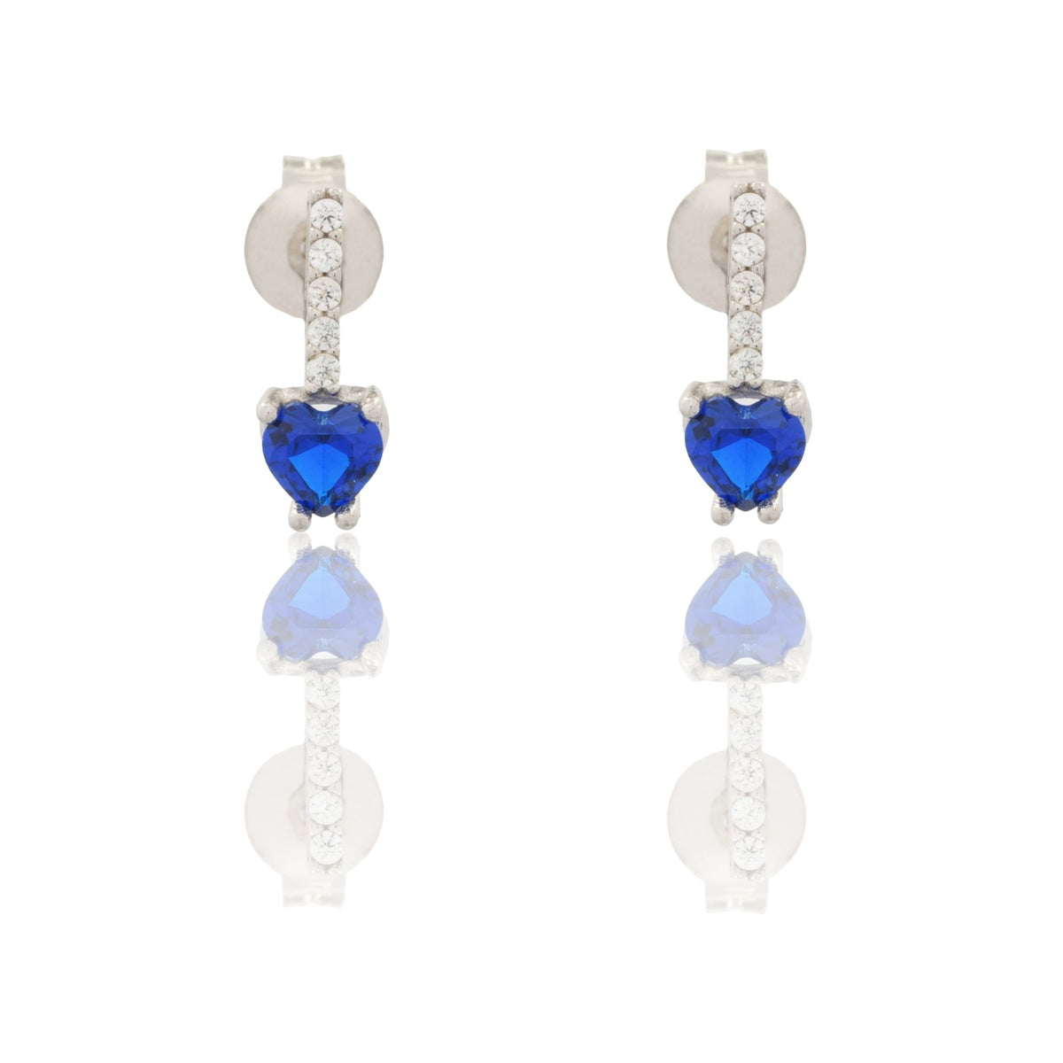 Orecchini Oro Bianco Oro 18 carati Pendenti A Cuore Zirconi Blu, Zirconi Bianchi 