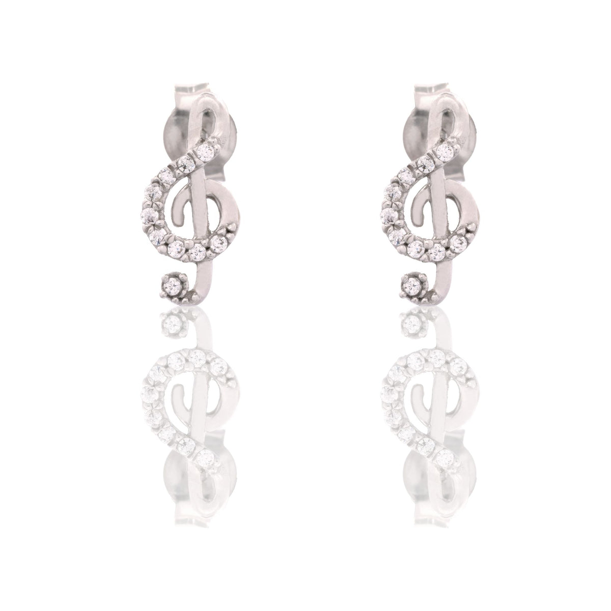 Orecchini Oro Bianco Oro 18 carati Chiave Di Violino Zirconi Bianchi