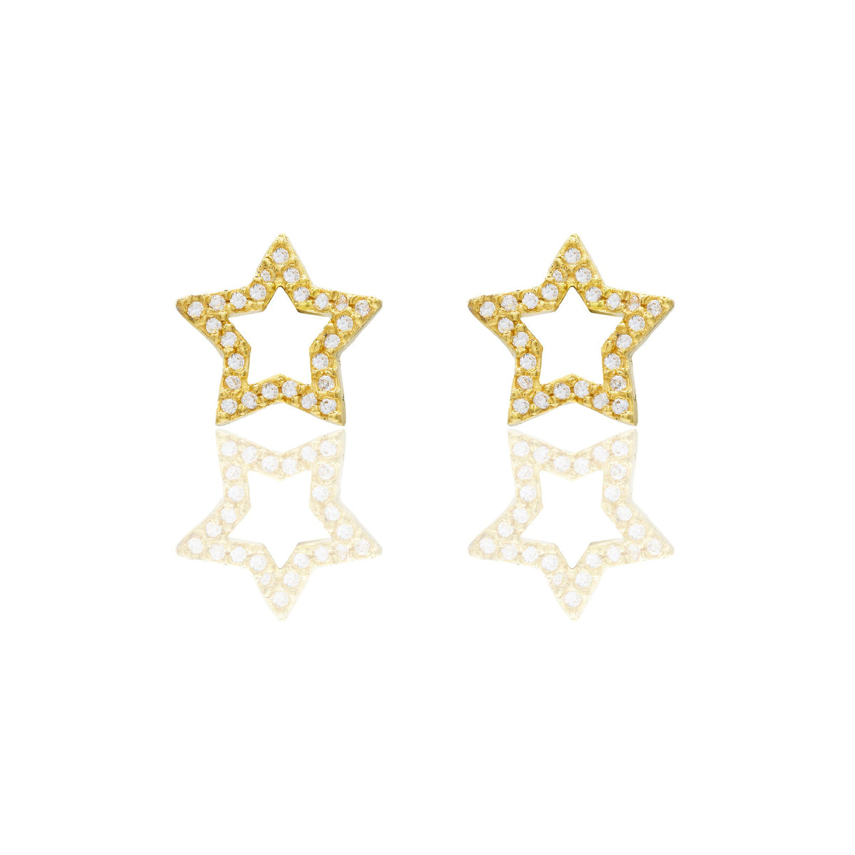 Orecchini Oro Giallo Oro 18 carati Stella traforata pavè Zirconi Bianchi lunghezza cm.1,00 larghezza cm.1,00