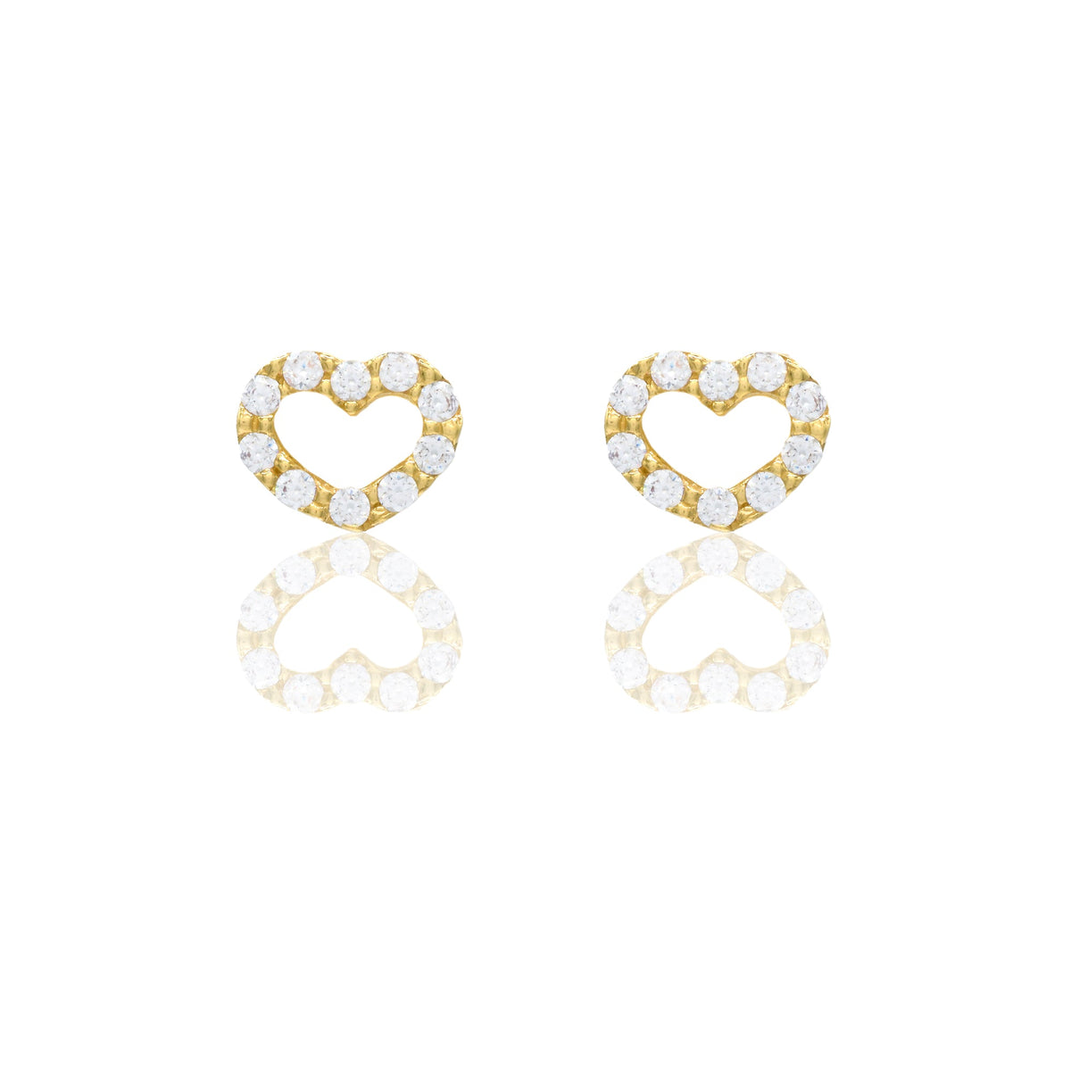 Orecchini Oro Giallo Oro 18 carati Contorno cuore pavè Zirconi Bianchi lunghezza cm.0,50 larghezza cm.0,40