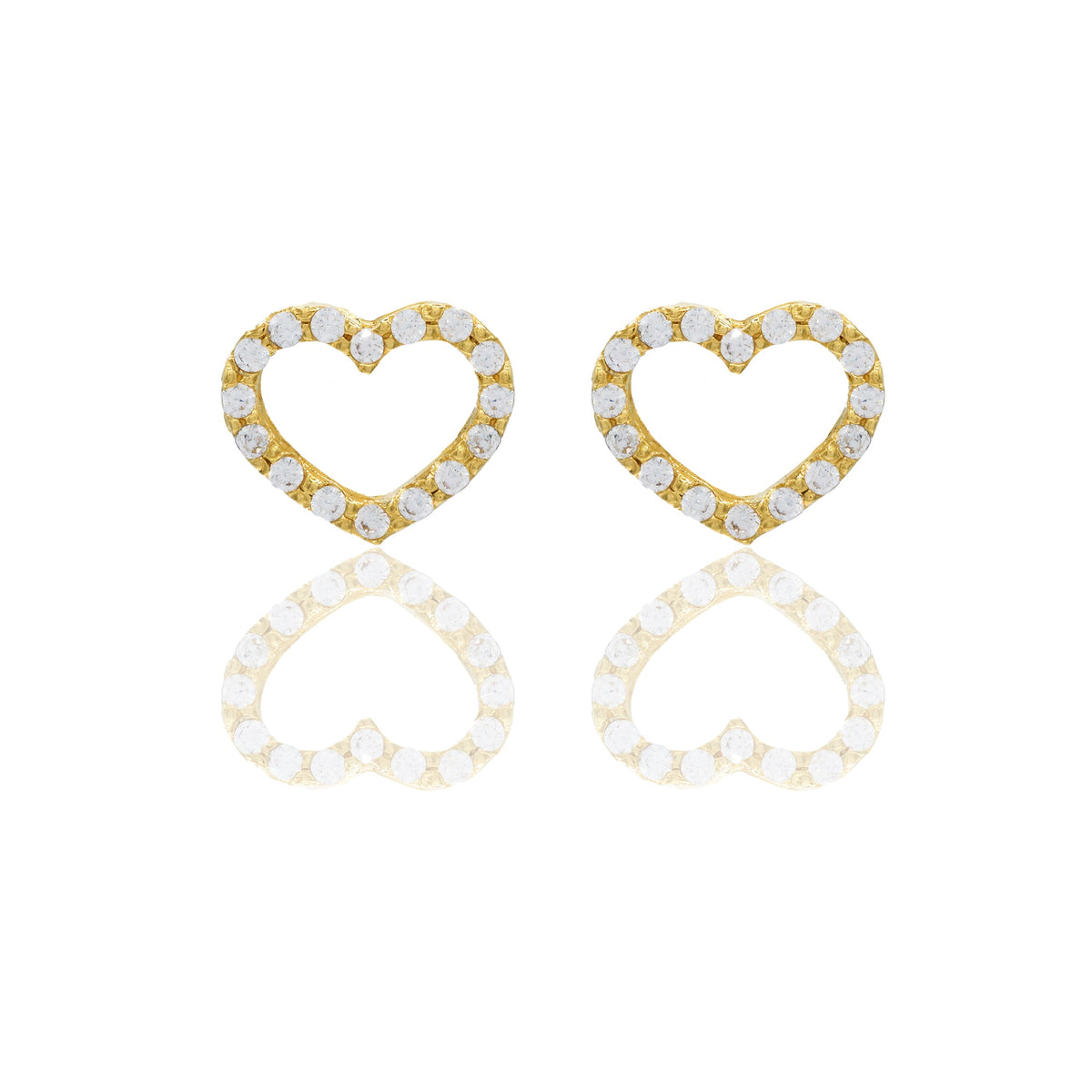 Orecchini Oro Giallo Oro 18 carati Contorno cuore pavè Zirconi Bianchi lunghezza cm.1,00 larghezza cm.0,70