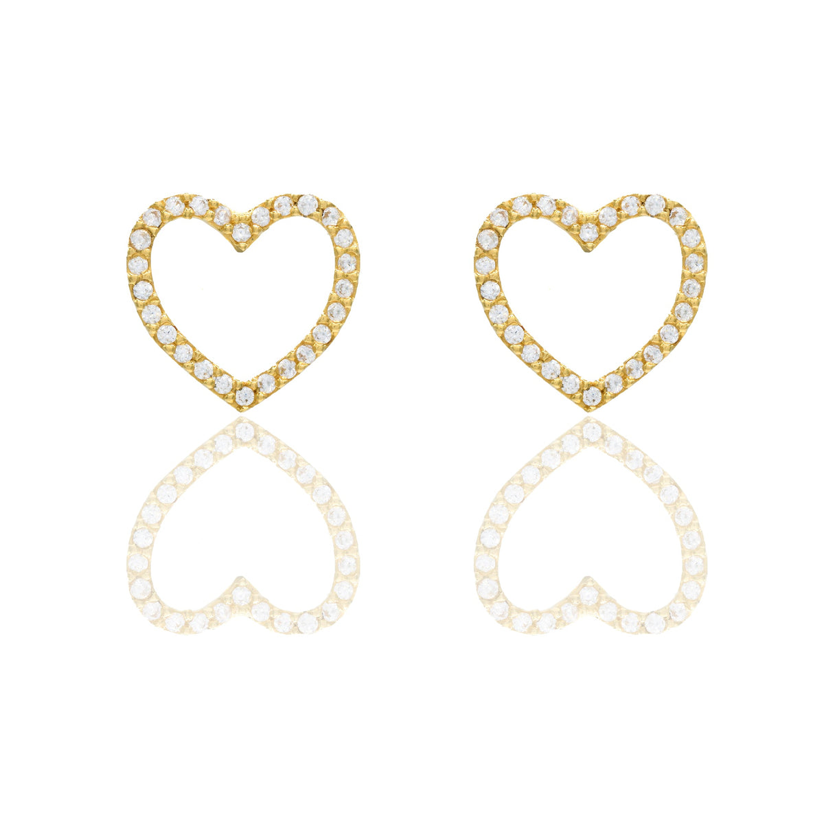 Orecchini Oro Giallo Oro 18 carati Contorno cuore pavè Zirconi Bianchi lunghezza cm.1,30 larghezza cm.1,00