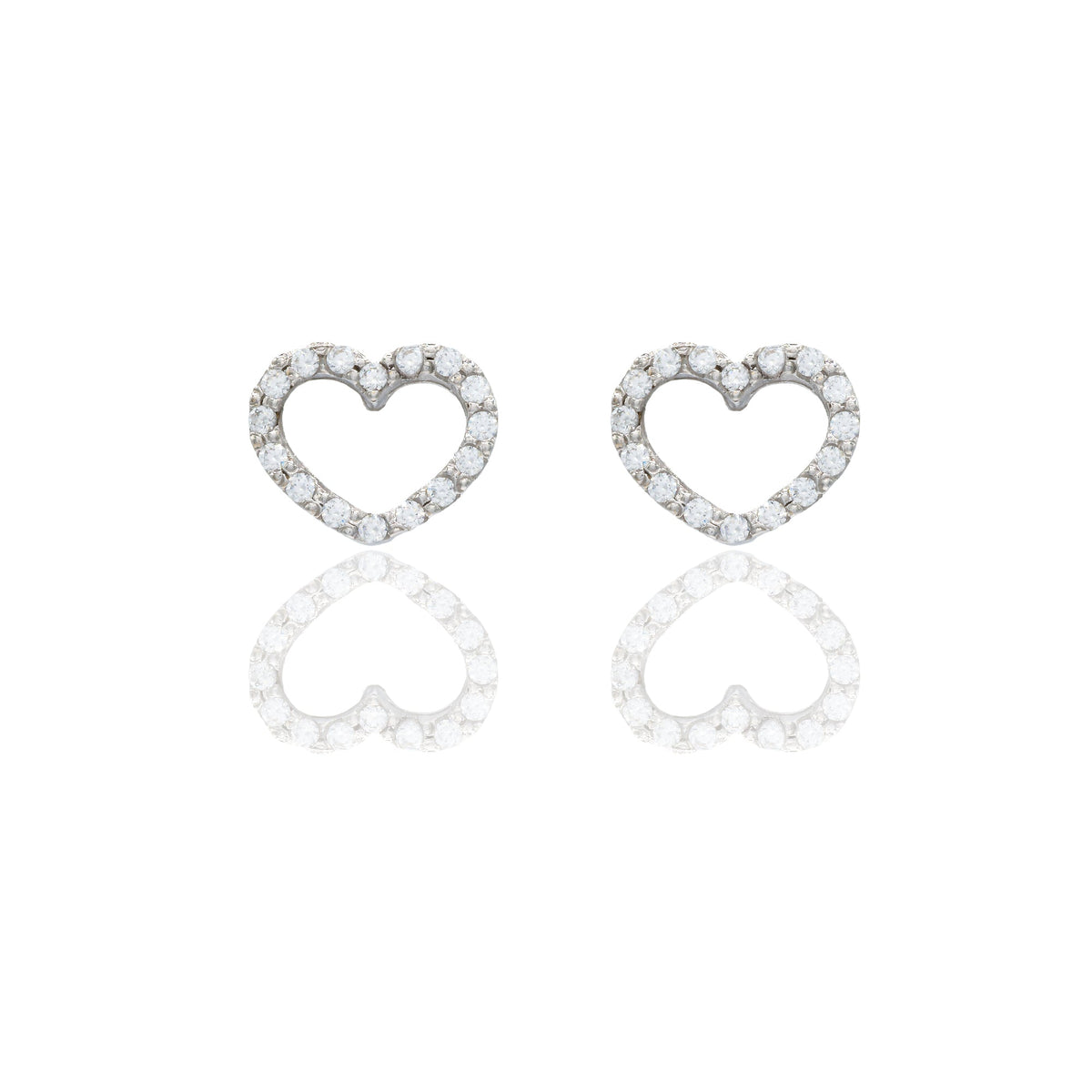 Orecchini Oro Bianco Oro 18 carati Contorno cuore pavè Zirconi Bianchi lunghezza cm.1,00 larghezza cm.0,70