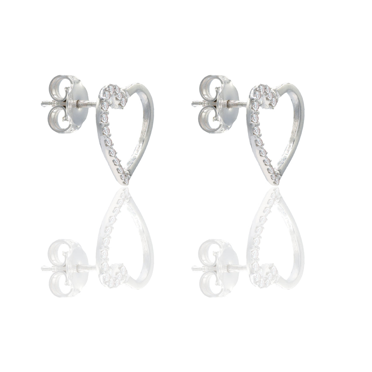 ORECCHINI DONNA CUORE META' LUCIDO META' ZIRCONATO PAVE'