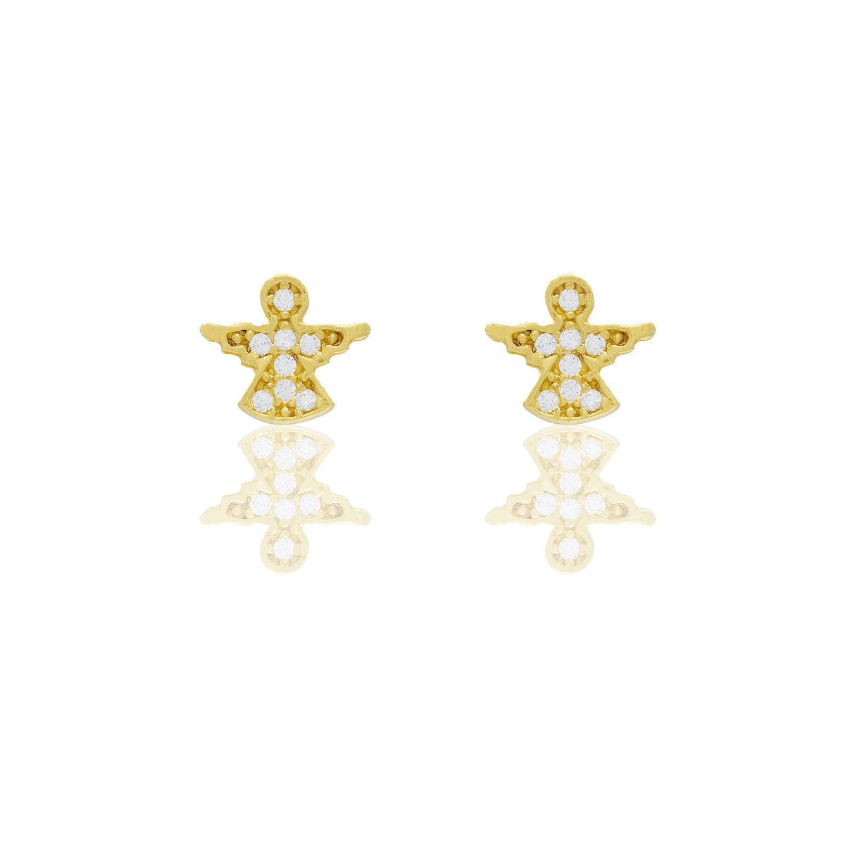 Orecchini Oro Giallo Oro 18 carati Angioletto pavè Zirconi Bianchi lunghezza cm.0,5 larghezza cm.0,5