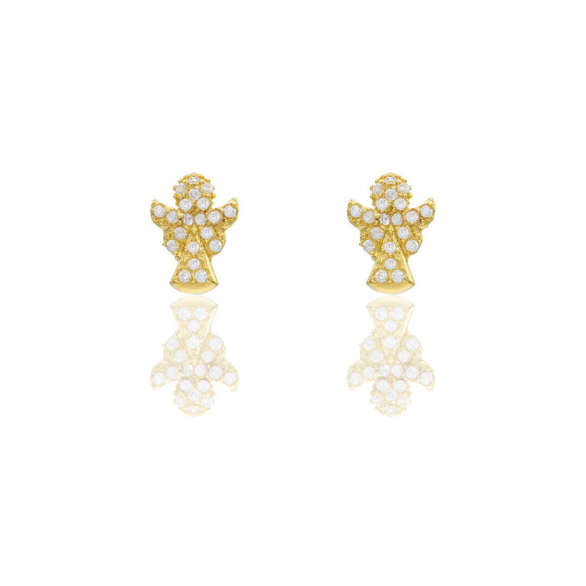 Orecchini Oro Giallo Oro 18 carati Angioletto pavè Zirconi Bianchi lunghezza cm.0,8 larghezza cm.0,5
