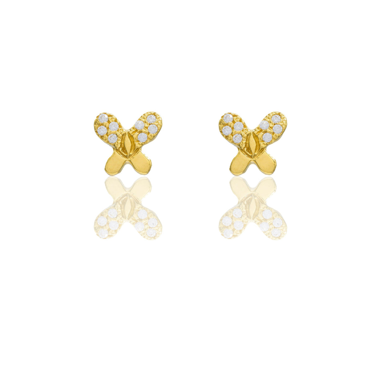 Orecchini Oro Giallo Oro 18 carati Farfalla pavè Zirconi Bianchi lunghezza cm.0,6 larghezza cm.0,6