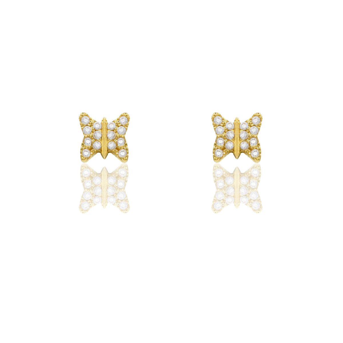 Orecchini Oro Giallo Oro 18 carati Farfalla pavè Zirconi Bianchi lunghezza cm.0,5 larghezza cm.0,5