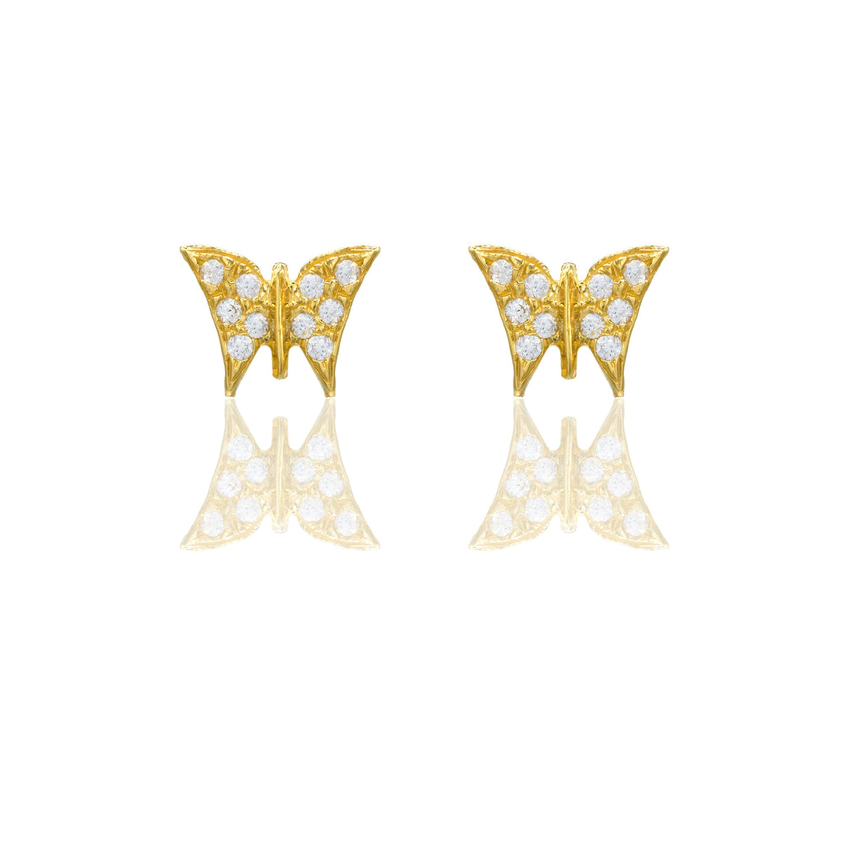 Orecchini Oro Giallo Oro 18 carati Farfalla pavè Zirconi Bianchi lunghezza cm.0,9 larghezza cm.0,5