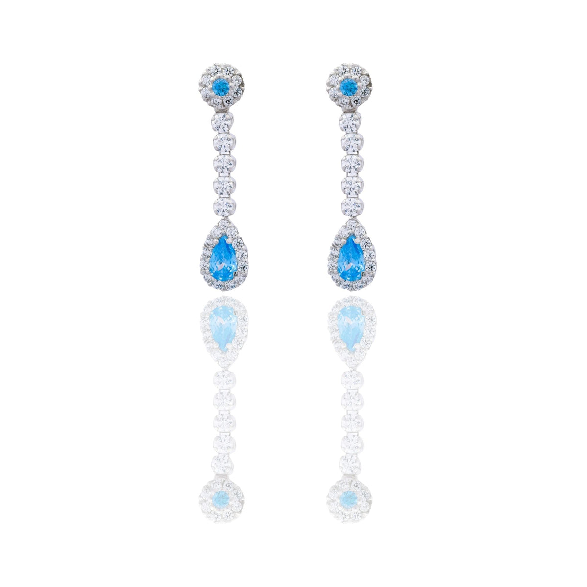 Orecchini Oro Bianco Oro 18 carati Goccia Pendente Zirconi Azzurri, Zirconi Bianchi 