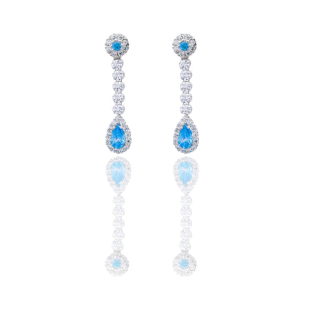 Orecchini Oro Bianco Oro 18 carati Goccia Pendente Zirconi Azzurri, Zirconi Bianchi 