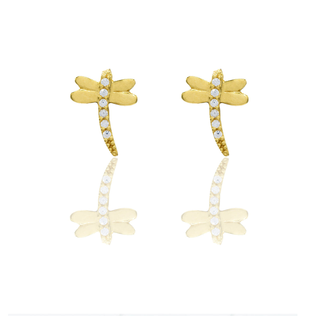 Orecchini Oro Giallo Oro 18 carati Libellula pavè Zirconi Bianchi lunghezza cm.1,00 larghezza cm.0,6
