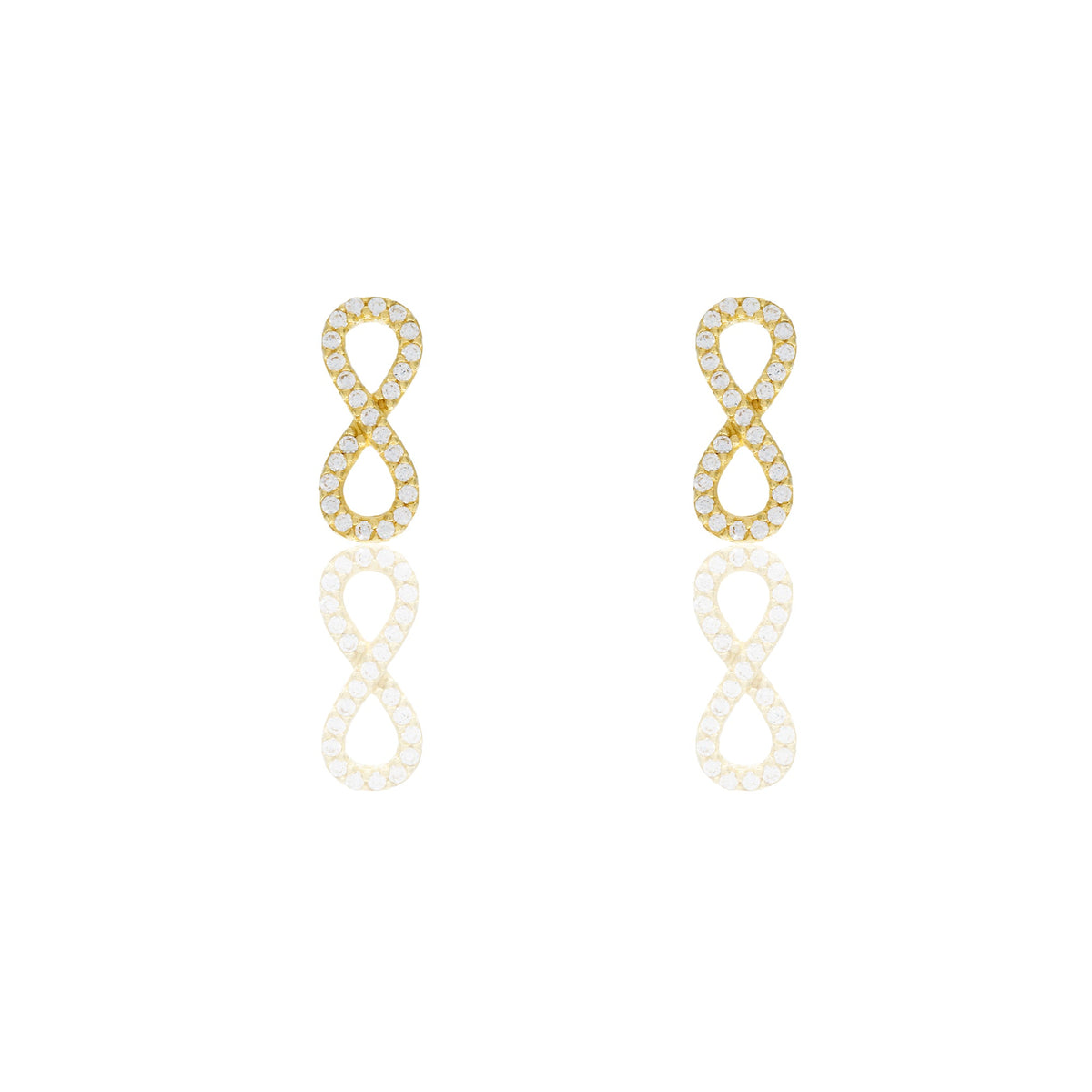 Orecchini Oro Giallo Oro 18 carati Simbolo Infinito pavè Zirconi Bianchi lunghezza cm.1,5 larghezza cm.0,5