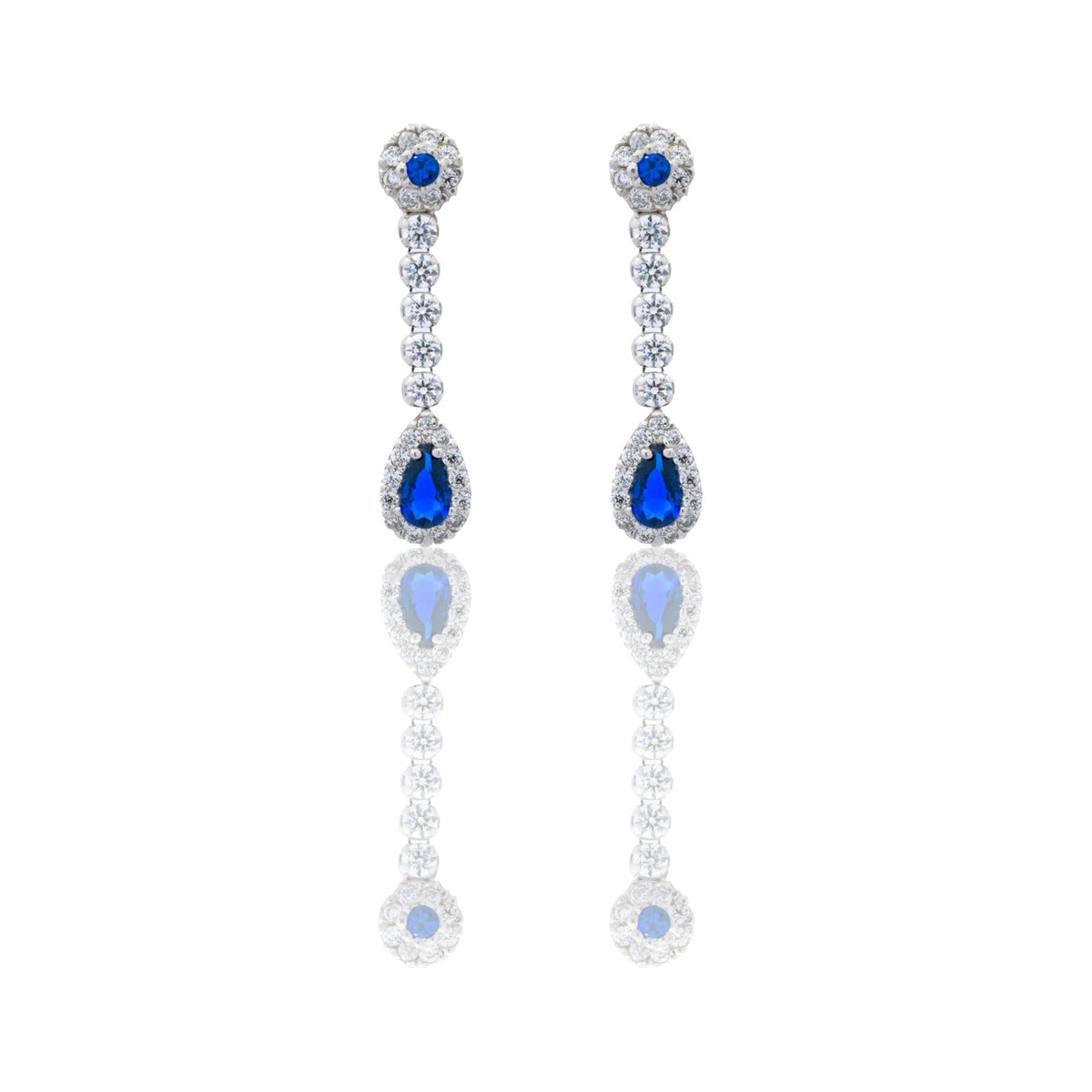 Orecchini Oro Bianco Oro 18 carati Goccia Pendente Zirconi Blu, Zirconi Bianchi 