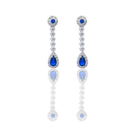 Orecchini Oro Bianco Oro 18 carati Goccia Pendente Zirconi Blu, Zirconi Bianchi 