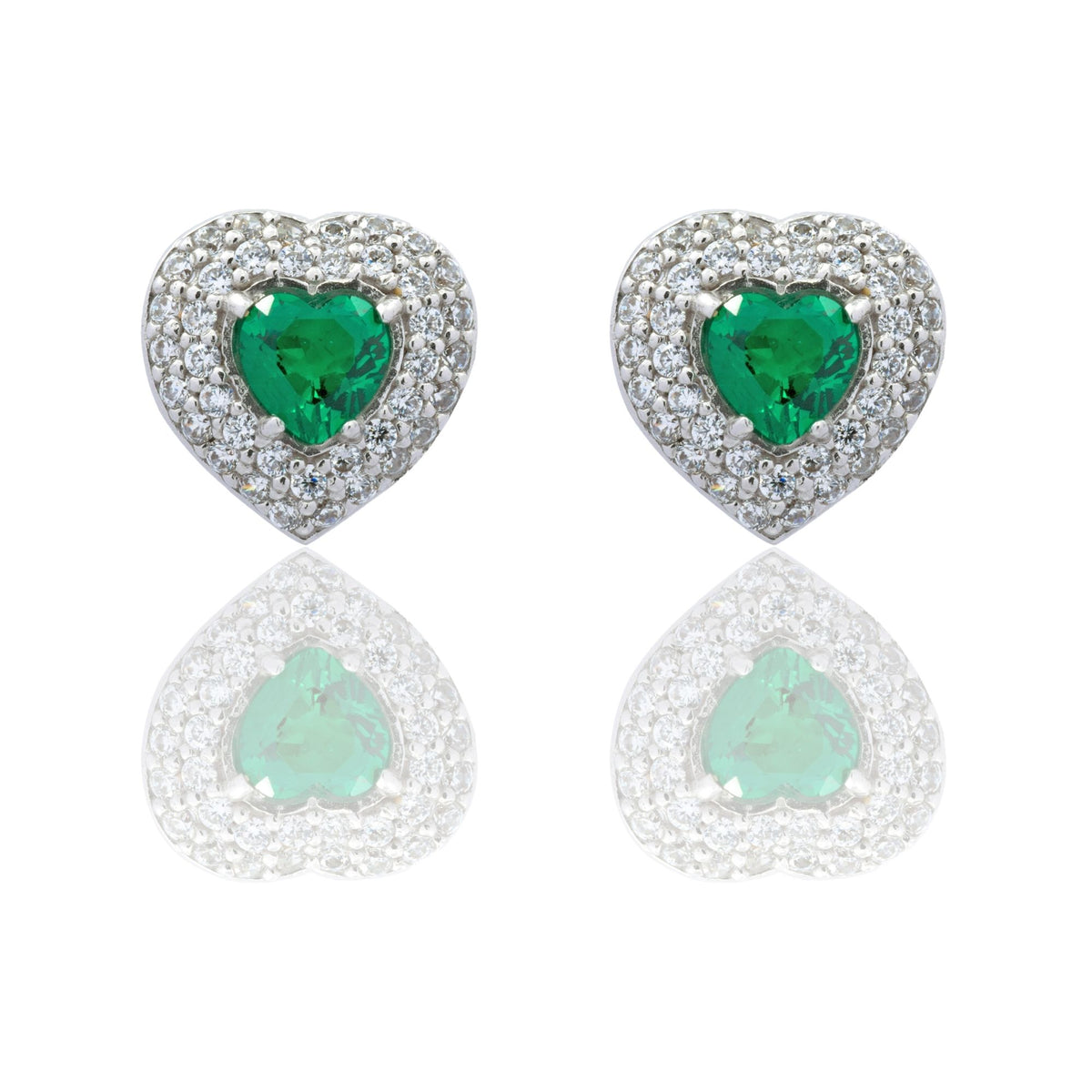 Orecchini Oro Bianco Oro 18 carati Cuore Con Doppio Contorno Zircone Azzurro, Zirconi Bianchi 