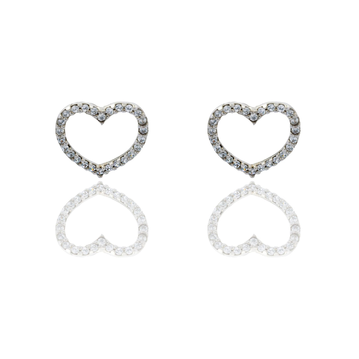 Orecchini Oro Bianco Oro 18 carati Contorno cuore  pavè Zirconi Bianchi cm. 1,5