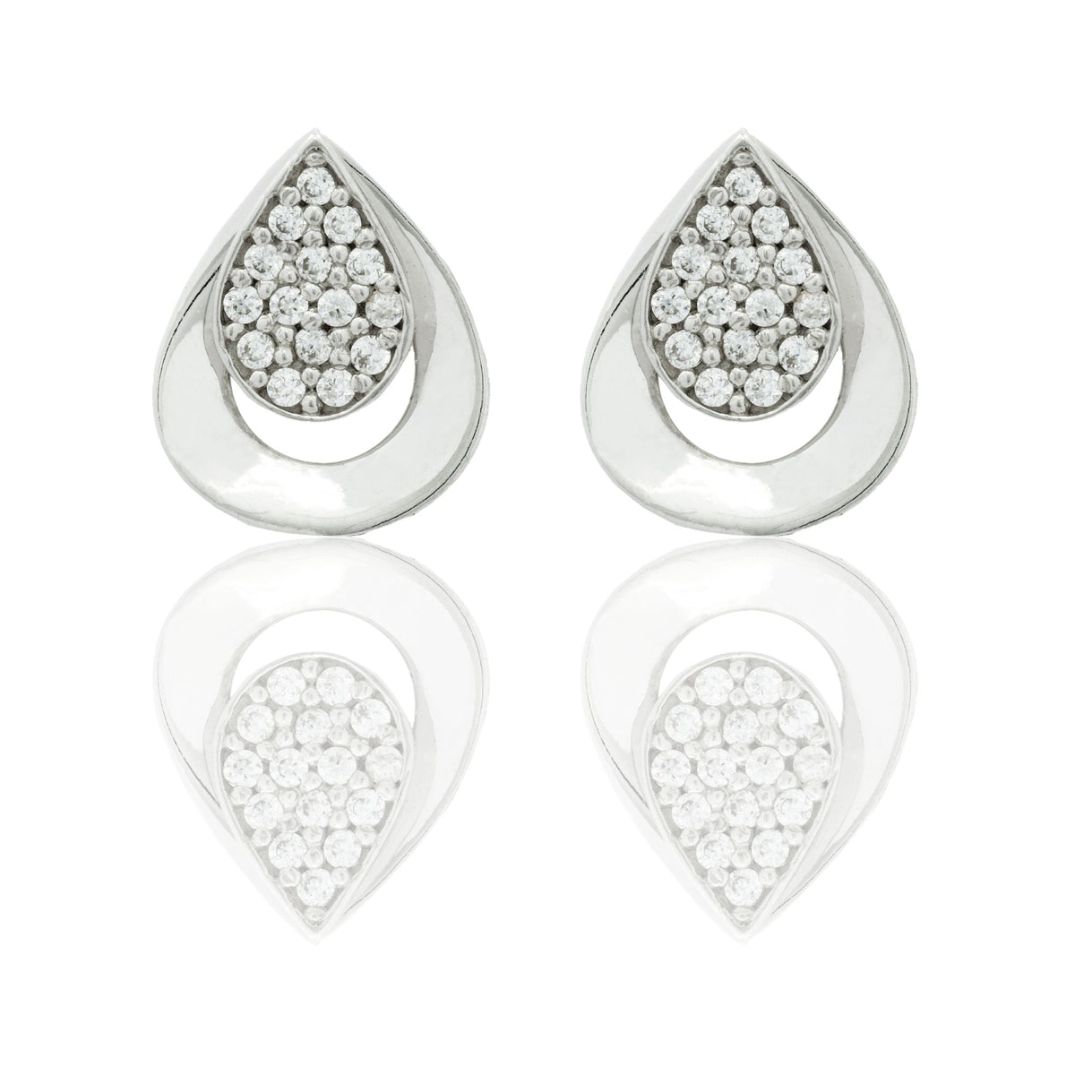 Orecchini Oro Bianco Oro 18 carati Goccia Con Contorno Asimmetrico Zirconi Bianchi