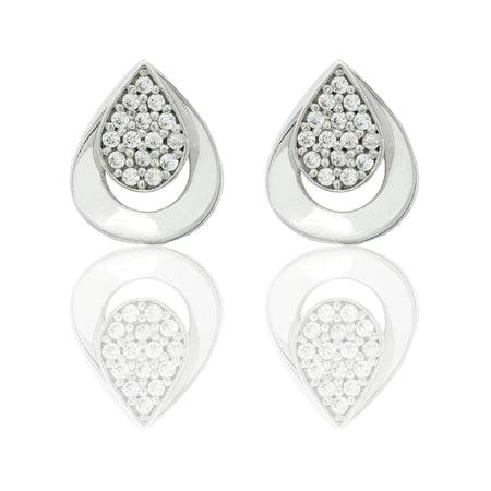 Orecchini Oro Bianco Oro 18 carati Goccia Con Contorno Asimmetrico Zirconi Bianchi