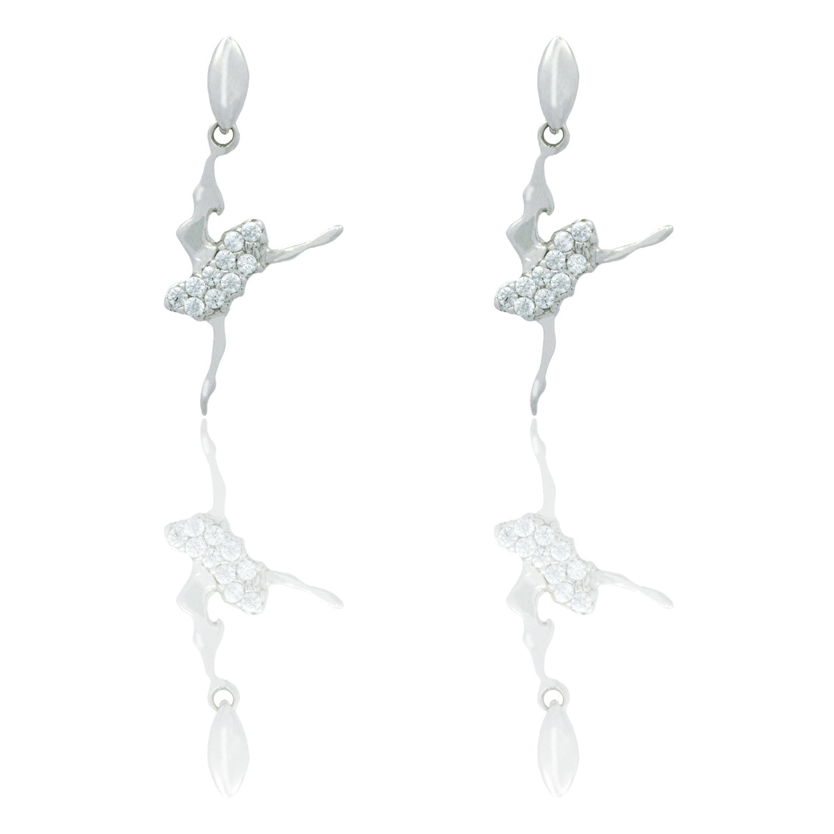 Orecchini Oro Bianco Oro 18 carati Ballerina Pendente Zirconi Bianchi