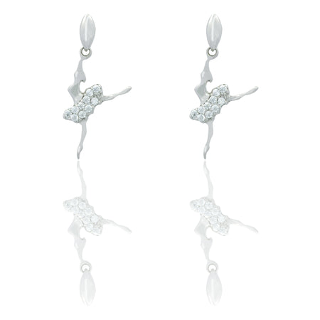 Orecchini Oro Bianco Oro 18 carati Ballerina Pendente Zirconi Bianchi