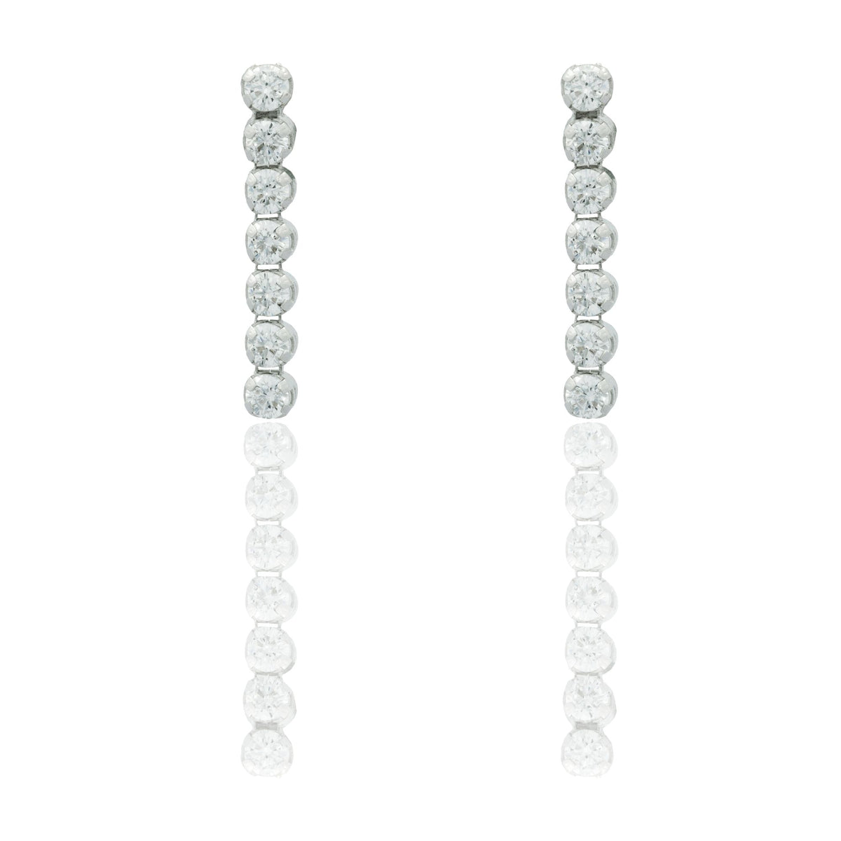 Orecchini Oro Bianco Oro 18 carati Pendenti tennis Zirconi Bianchi cm. 2 spessore mm. 2,4