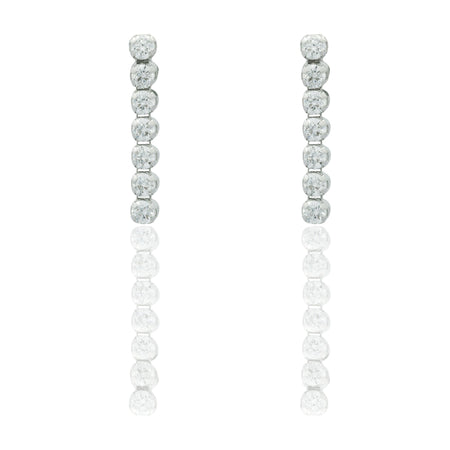 Orecchini Oro Bianco Oro 18 carati Pendenti tennis Zirconi Bianchi cm. 2 spessore mm. 2,4