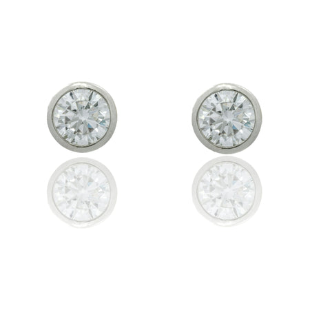 Orecchini Oro Bianco Oro 18 carati Punto Luce Con Contorno Lucido Zirconi Bianchi