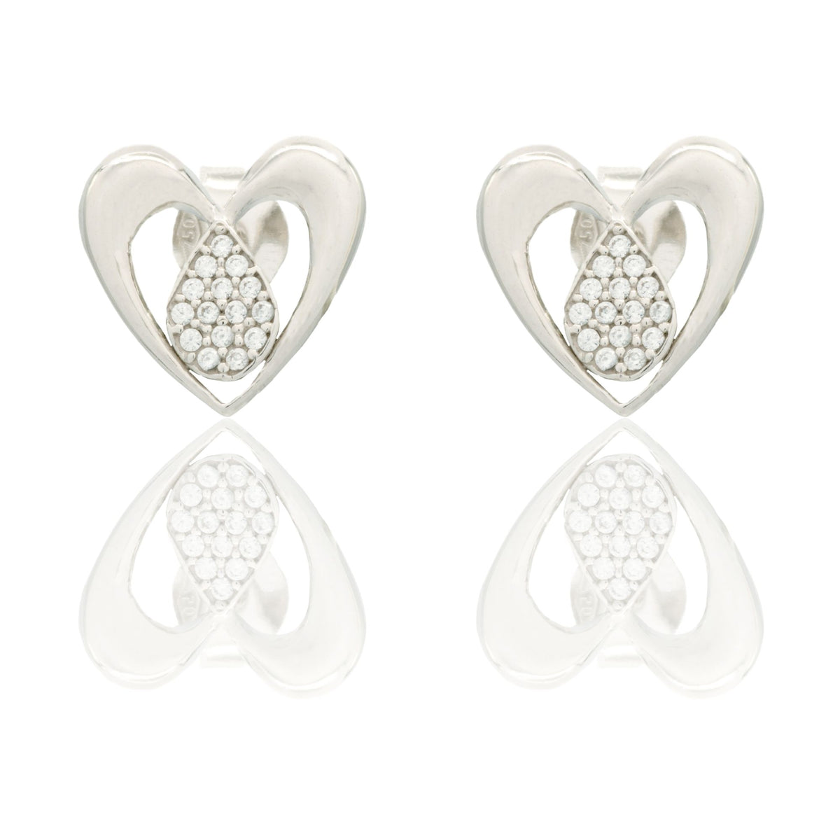 Orecchini Oro Bianco Oro 18 carati Cuore Traforato A Lobo  Con Goccia  Zirconi Bianchi