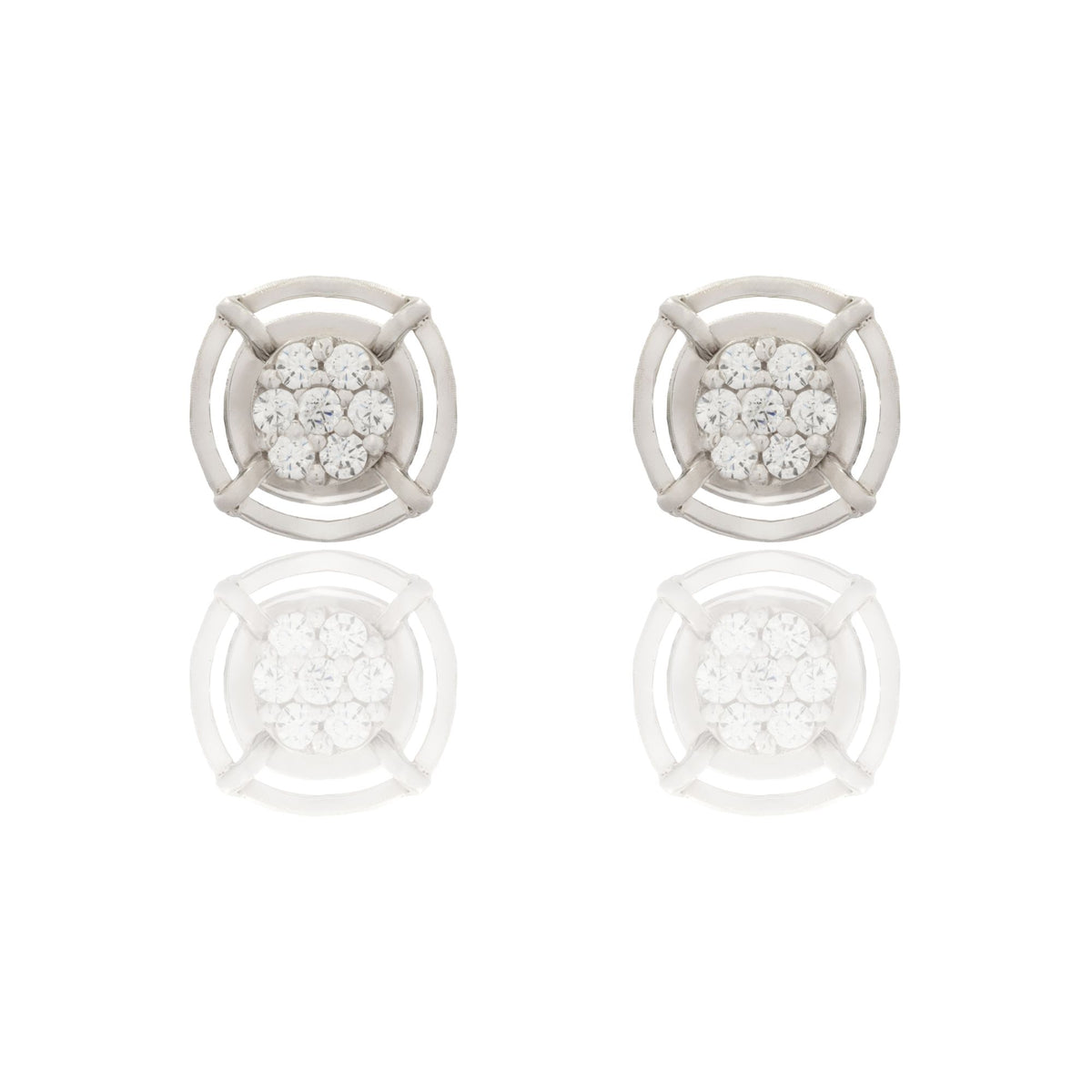 Orecchini Oro Bianco Oro 18 carati Fiore Magic Con Contorno  Zirconi Bianchi