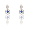 Orecchini Oro Bianco Oro 18 carati Cerchio Pendente Con Pietra Centrale Zircone Blu, Zirconi Bianchi 