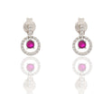 Orecchini Oro Bianco Oro 18 carati Cerchio Pendente Con Pietra Centrale Zircone Rosso, Zirconi Bianchi 