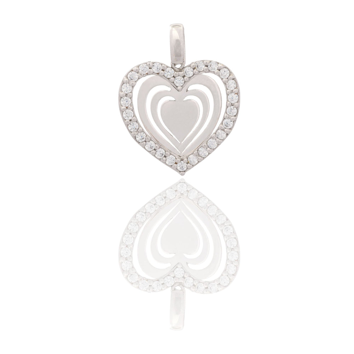 Ciondolo Oro Bianco Oro 18 carati Cuore Traforato   Zirconi Bianchi cm.2