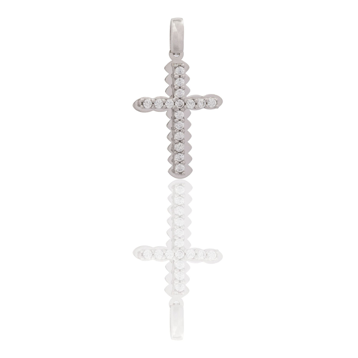 Ciondolo Oro Bianco Oro 18 carati Croce Contorno Ondulato Zirconi Bianchi cm.2,3 x 1,3