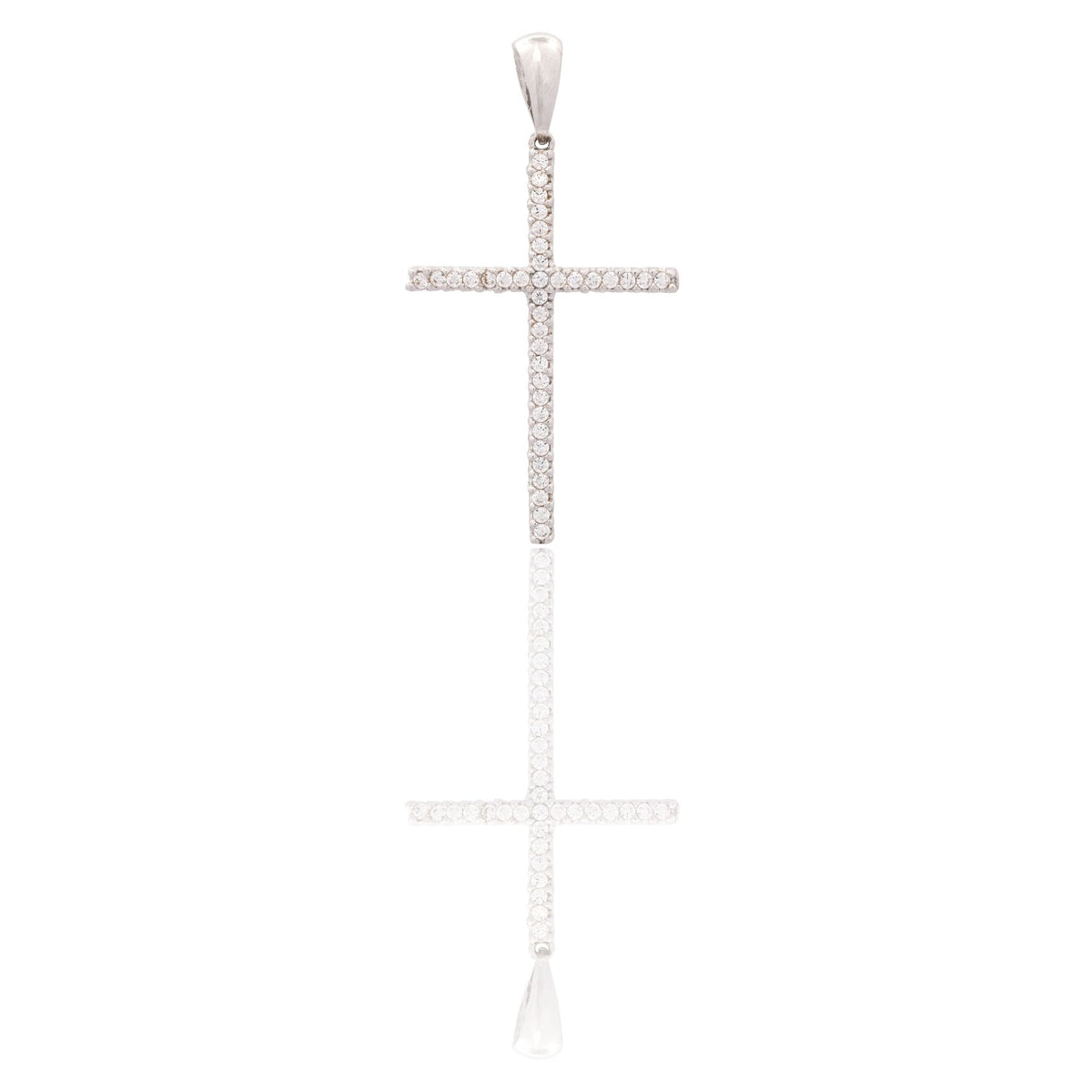 Ciondolo Oro Bianco Oro 18 carati Croce Stilizzata Dritta Zirconi Bianchi cm.3,8 x 2