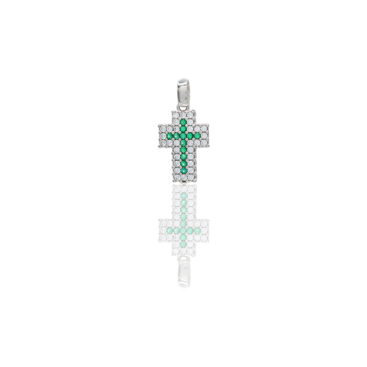 Ciondolo Oro Bianco Oro 18 carati Croce pavè Zirconi Verdi, Zirconi Bianchi lunghezza cm. 2.00 larghezza cm. 1,00