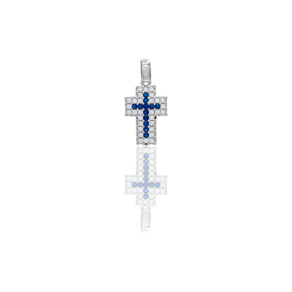 Ciondolo Oro Bianco Oro 18 carati Croce pavè Zirconi Bianchi, Zirconi blu lunghezza cm. 2.00 larghezza cm. 1,00