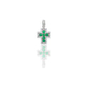 Ciondolo Oro Bianco Oro 18 carati Croce pavè Zirconi Verdi, Zirconi Bianchi lunghezza cm. 1,8 larghezza cm. 1,0