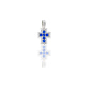 Ciondolo Oro Bianco Oro 18 carati Croce pavè Zirconi Bianchi, Zirconi blu lunghezza cm. 1,8 larghezza cm. 1,0