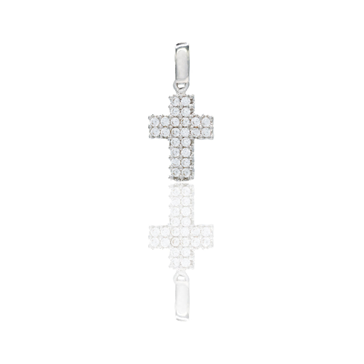 Ciondolo Oro Bianco Oro 18 carati Croce pavè Zirconi Bianchi lunghezza cm.1,60 larghezza cm. 0,80