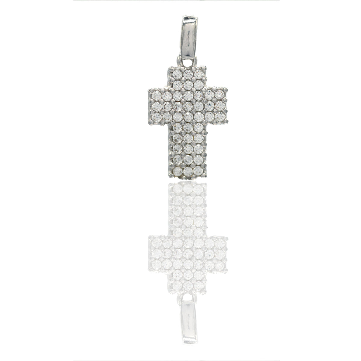 Ciondolo Oro Bianco Oro 18 carati Croce pavè Zirconi Bianchi lunghezza cm.2,00 larghezza cm. 0,90