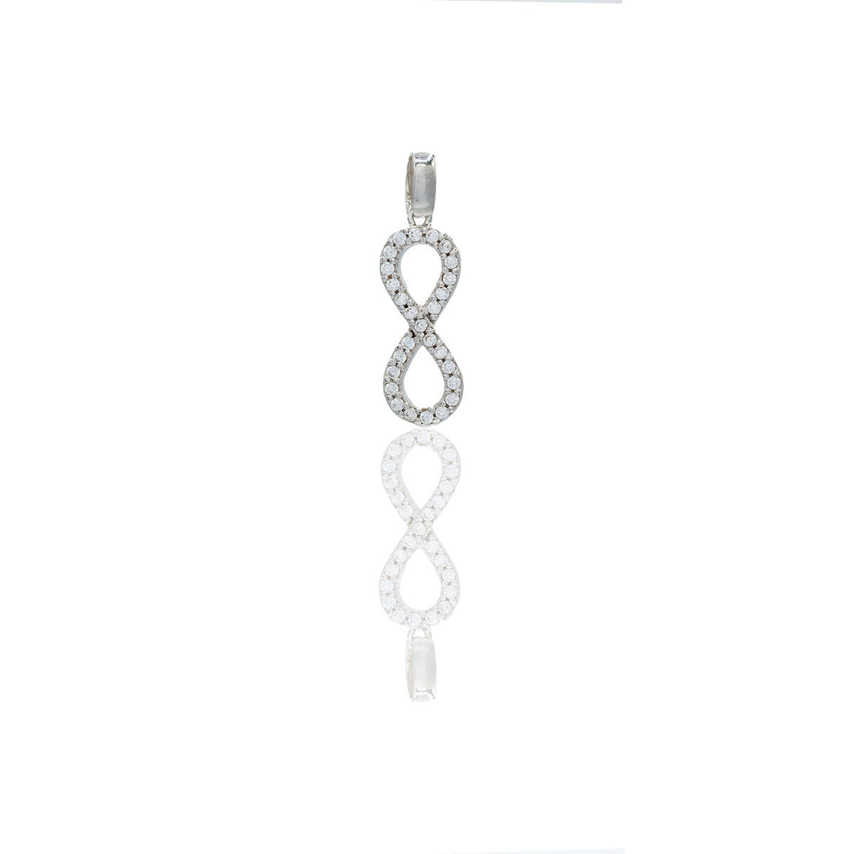 Ciondolo Oro Bianco Oro 18 carati Simbolo Infinito pavè Zirconi Bianchi lunghezza cm.2,3 larghezza cm.0,6