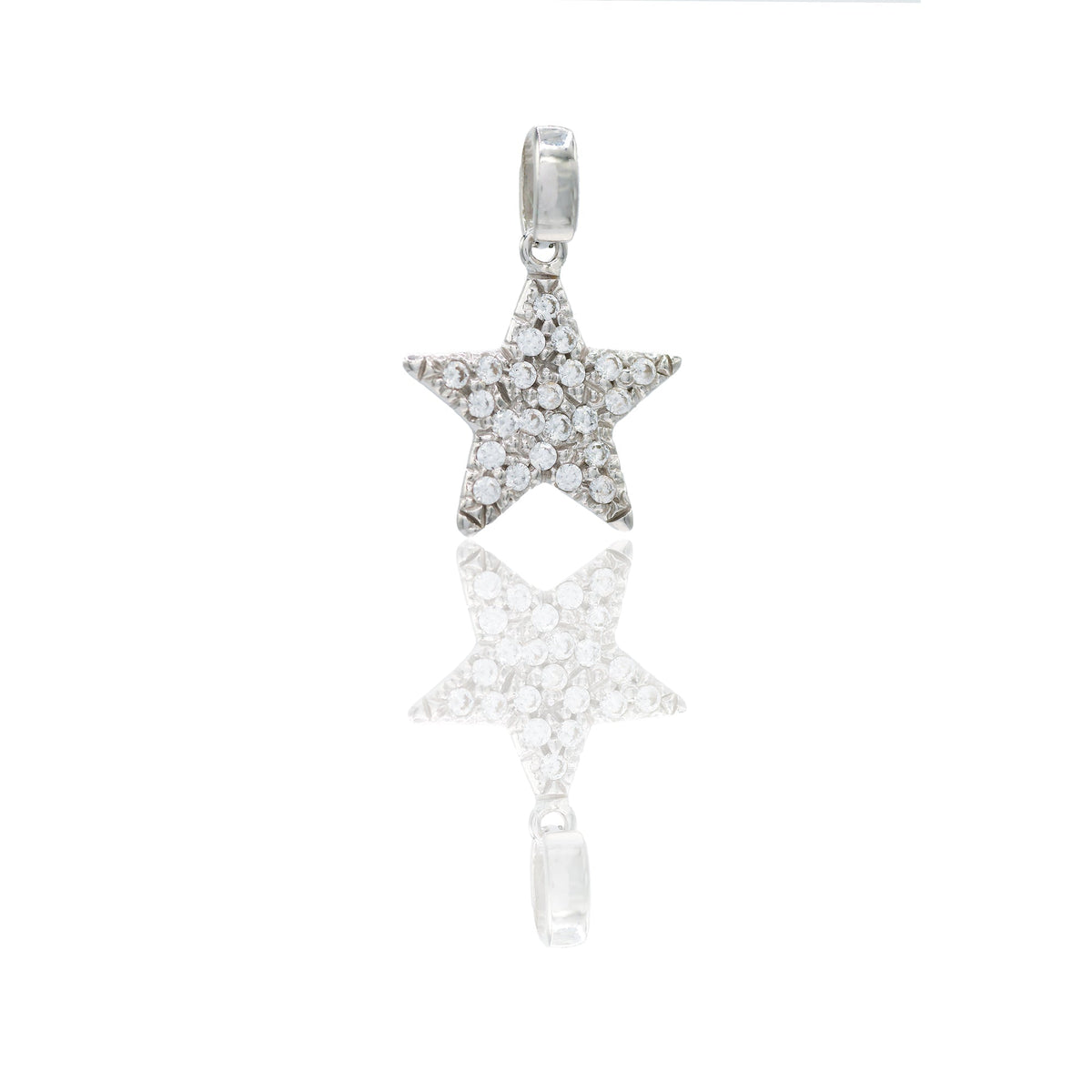 Ciondolo Oro Bianco Oro 18 carati Stella pavè Zirconi Bianchi lunghezza cm.1,7 larghezza cm.1,3