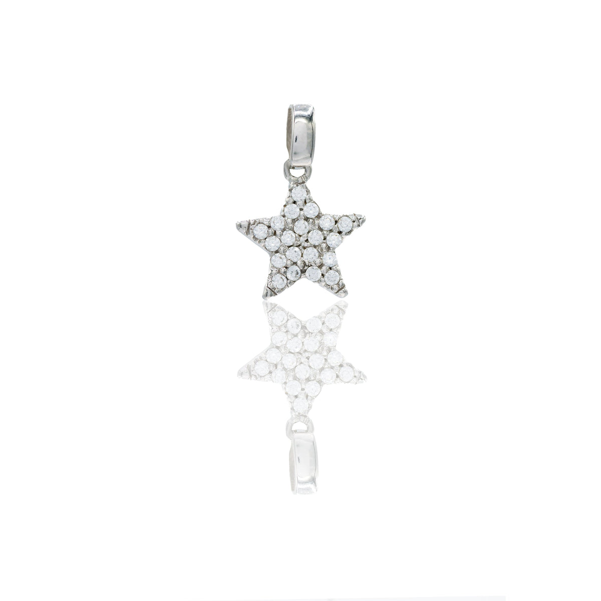 Ciondolo Oro Bianco Oro 18 carati Stella pavè Zirconi Bianchi lunghezza cm.1,5 larghezza cm.1