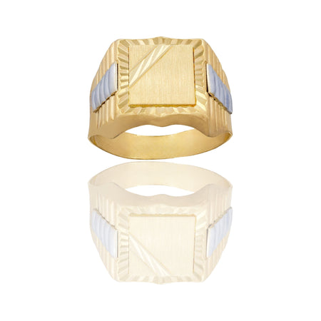 Anello Oro Giallo Oro Bianco Oro 18 carati Uomo Scudo Quadrato Solo Oro