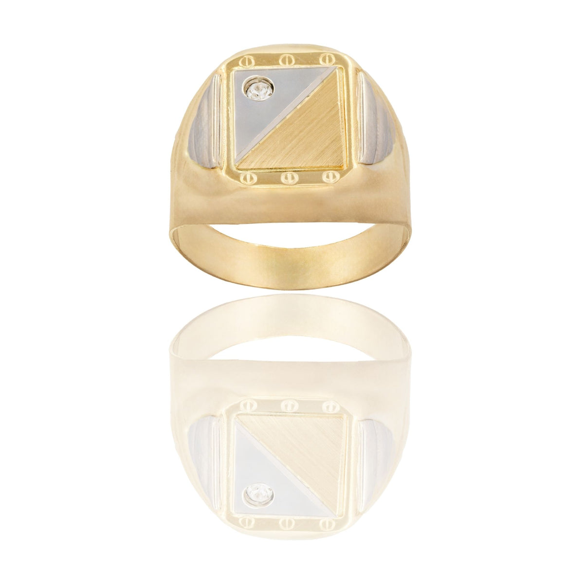 Anello Oro Giallo, Oro Bianco, Oro Rosa Oro 18 carati Uomo Scudo Quadrato Zircone Bianco 