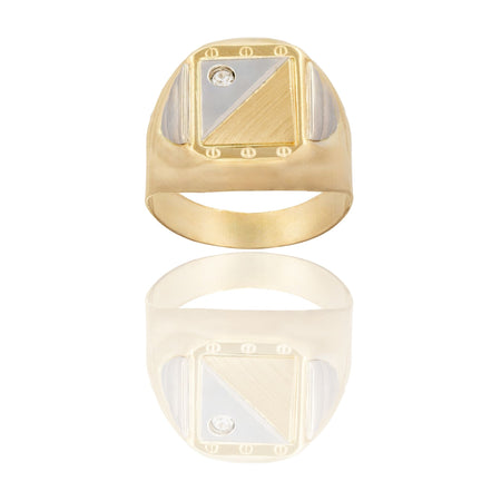 Anello Oro Giallo, Oro Bianco, Oro Rosa Oro 18 carati Uomo Scudo Quadrato Zircone Bianco 