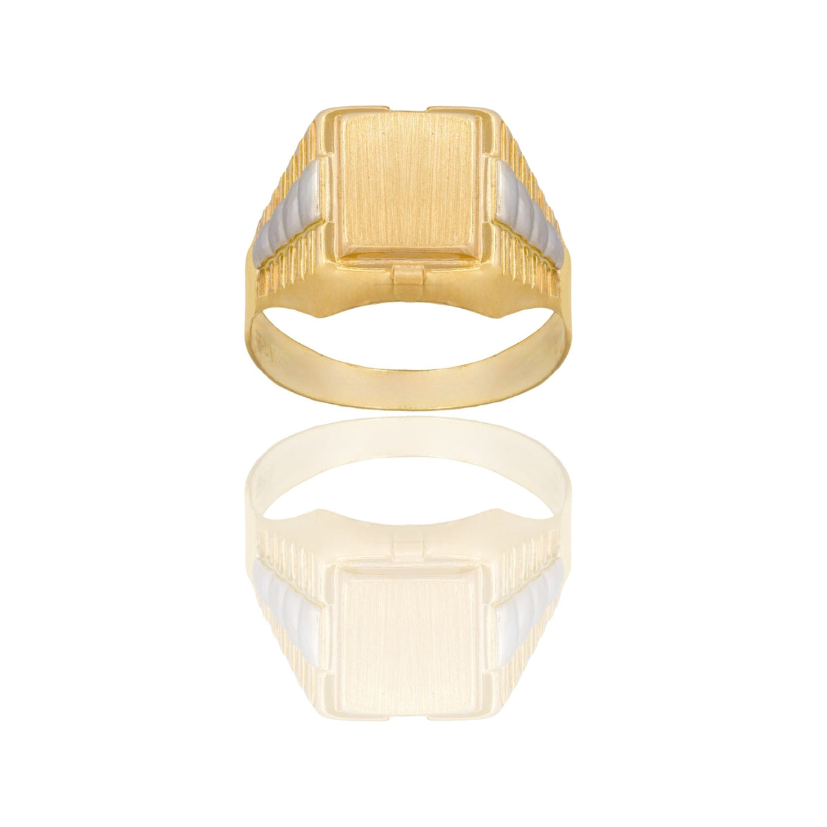 Anello Oro Giallo, Oro Bianco Oro 18 carati Uomo Scudo Quadrato Solo Oro 