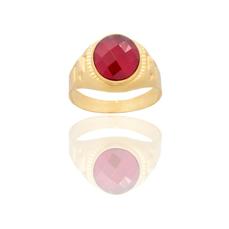 Anello Oro Giallo Oro 18 carati Uomo Scudo Tondo Pietra Rossa spessore gambo 0,5 mm , spessore pietra 10,5 x 9