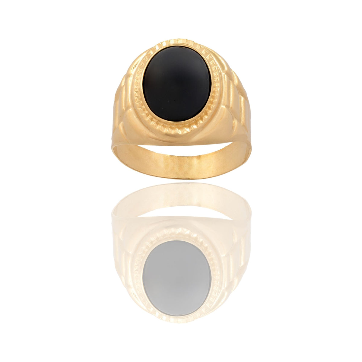 Anello Oro Giallo Oro 18 carati Uomo Scudo Ovale Pietra Onice